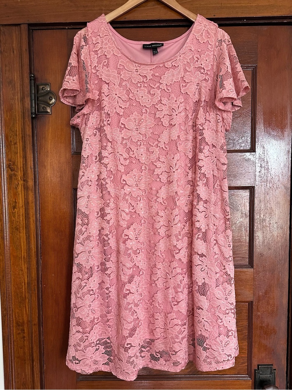 Lane Bryant Pink Floral Lace Overlay Swing Dress Short Sleeve Plus Size 14/16 1X